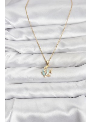 Lowell Home 316L Çelik Zincir Gold Renk Balık Model Zirkon Taşlı Kadın Kolye