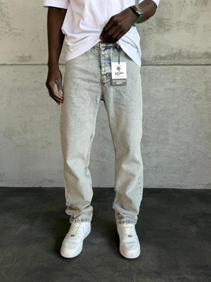 KağanKY Buz Mavi Yıkamalı Baggy Jean