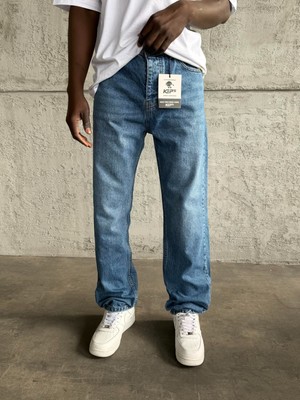 KağanKY Mavi Taşlamalı Baggy Jean