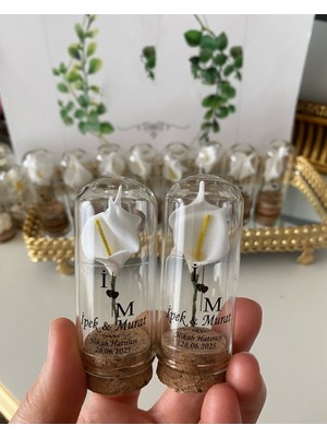 Siyah Lale Nikah Şekeri Cam Fanus Kardelen Çiçek ve Fıstık Şekerli Nikah, Söz, Nişan Hediyelik - 25 Adet