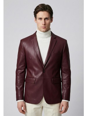 Felix Hardy Bordo Renk Hakiki Kuzu Derisi Tasarım Ceket
