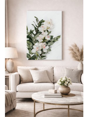 Artease Beyaz Orkide ve Yapraklar Kanvas Tablo