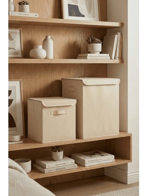 Luxway Home 1 Adet Büyük Krem Kutu ve 1 Adet Krem Kapaklı Kutu Seti Aydınlık ve Düzenli Evler Için Saklama Kutusu