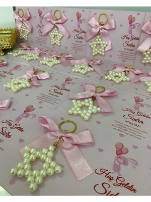 Siyah Lale Nikah Şekeri Inci Yıldız Anahtarlık Bebek, Nikah, Söz, Nişan Hediyelik - 25 Adet