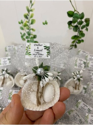 Siyah Lale Nikah Şekeri Deniz Kabuğu Fıstık Şekerli Nikah, Söz, Nişan Hediyelik - 25 Adet