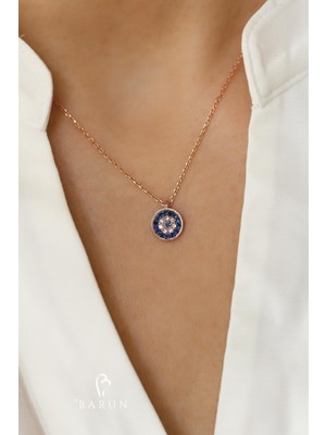 PremiumPort Göz Boncuklu Damla Kolye, Zirkon Taşlı, 925 Ayar Gümüş Zincir