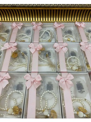 Siyah Lale Nikah Şekeri Inci Tesbih ve Epoksi Set Nikah, Söz, Nişan Hediyelik - 50 Adet