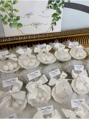Siyah Lale Nikah Şekeri Istiridye Fıstık Şekerli Nikah, Söz, Nişan Hediyelik - 25 Adet
