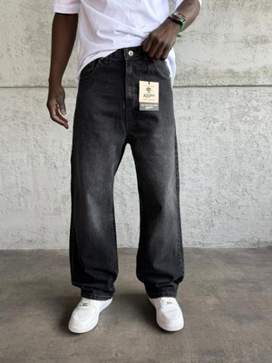 KağanKY Antrasit Taşlamalı Relax Baggy Jean