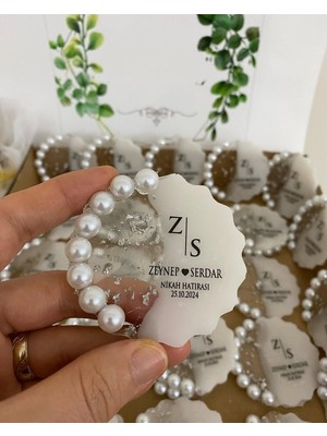 Siyah Lale Nikah Şekeri Incili Epoksi Magnet Paketli Nikah, Söz, Nişan Hediyelik - 25 Adet