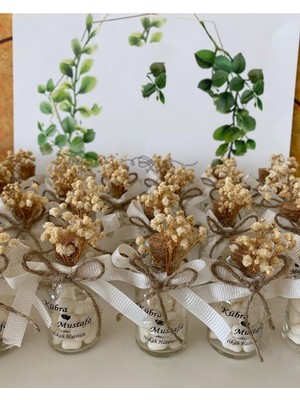 Siyah Lale Nikah Şekeri Mantar Kapaklı Cam Şişe Kalp Şekerli Nikah, Söz, Nişan Hediyelik - 25 Adet