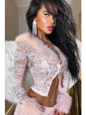 BMD Daria Tüylü Ikili Elbise - Pembe