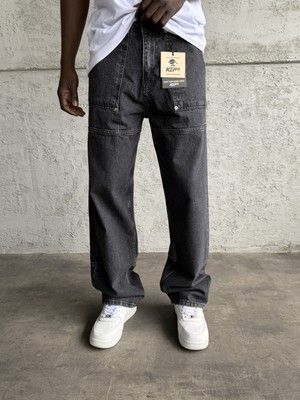 KağanKY Dikiş Detaylı Füme Relax Baggy Jean