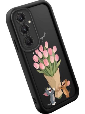 Ucuc Samsung Galaxy A24 4g Uyumlu Siyah Silikon Lale Desenli Lens Koruma Şok Emici Esnek Kılıf
