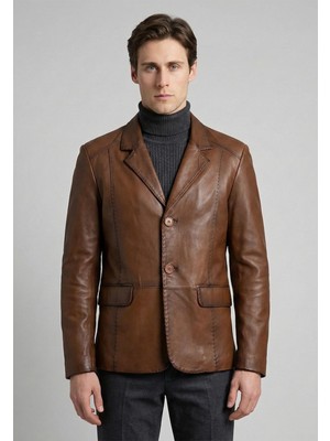 Felix Hardy Kestane Hakiki Kuzu Derisi Erkek Blazer