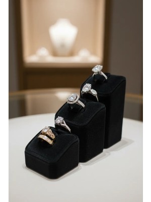 Megass Dekor Süet Kumaş Siyah Renk Üçlü Takım Yüzük Sergileme Aksesuar