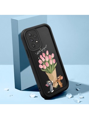 Ucuc Samsung Galaxy A52/A52S 5g Uyumlu Siyah Silikon Lale Desenli Lens Koruma Şok Emici Esnek Kılıf