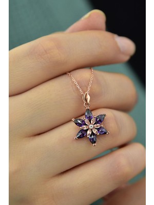 PremiumPort 925 Ayar Gümüş Mor Lotus Tepelikli Kolye, Zarif ve Şık Takı