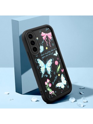 Ucuc Samsung Galaxy A56/A36 Uyumlu Siyah Silikon Lens Koruma Şok Emici Esnek Kılıf Kelebek Desenli