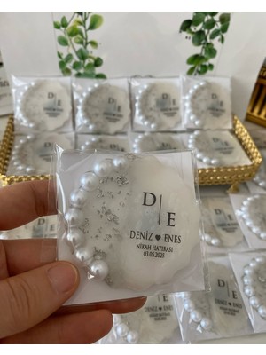 Siyah Lale Nikah Şekeri Incili Epoksi Magnet Paketli Nikah, Söz, Nişan Hediyelik - 25 Adet