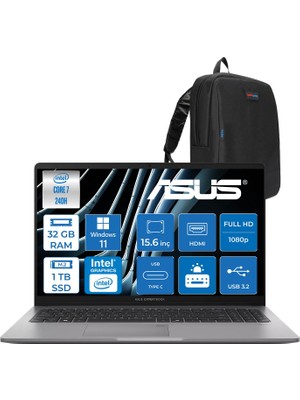 Asus Expertbook P1 P1503CVA Intel® Core™ 7 240H 32GB Ddr5 1tb SSD 15.6"fhd (1920 x 1080) 300NITS WIN11PRO Taşınabilir Bilgisayar ZC716512G0DP13+ZETTAÇANTA