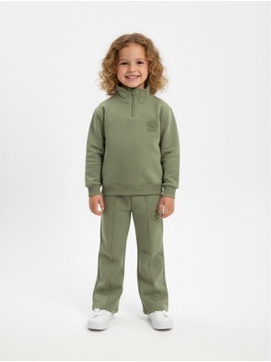 Kyex Kids Premıum Kız Çocuk Haki Alt Üst Pamuklu Yumuşacık Fermuarlı Cepli Eşofman Takımı 3-8 Yaş