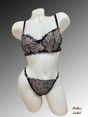 Arona Brode Sütyen&Külot İkili Takım Siyah Desenli Bralet Takım Siyah İnce Zarif Desenleriyle Tül Şıklığı