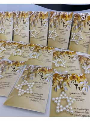 Siyah Lale Nikah Şekeri Inci Yıldız Anahtarlık Bebek, Nikah, Söz, Nişan Hediyelik - 25 Adet