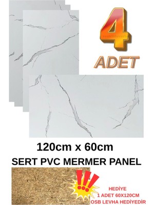 Renkli Duvarlar 4 ADET 60x120cm Alternatif Kaplama  PVC Calacatta  Mermer Desenli  Ev Ofis Otel Duvar Kaplama Paneli