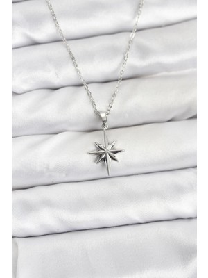 Lowell Home 316L Çelik Zincir Gümüş Renk Kutup Yıldızı Model Kadın Kolye