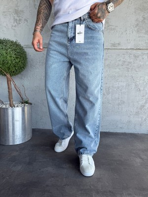 KağanKY Buz Mavi Yıkamalı Relax Baggy Jean