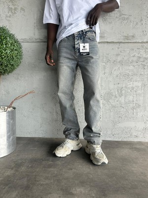 KağanKY Mavi Yıkamalı Baggy Jean Erkek 32 Beden Denim Kumaş 4 Cep Özellikli