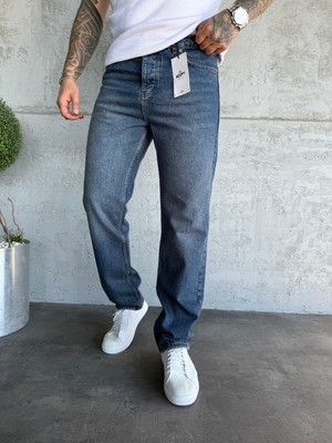 KağanKY Lacivert Yıkamalı  Baggy Jean
