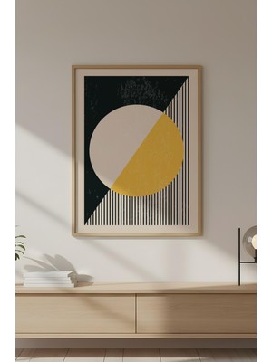Huhuli Ahşap Çerçeveli Soyut Geometrik Desenli Tablo HUHU607