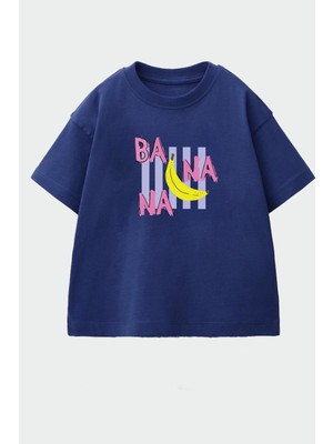 Monila Kız Çocuk Pamuklu Bisiklet Yaka Baskılı T-Shirt