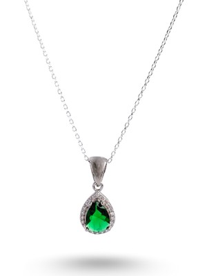 PremiumPort Işlevsel Gümüş Damla Kolye, Yeşil Pırlanta Detaylı, Kadın Takı