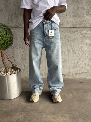 KağanKY Buz Mavi Taşlamalı Relax Baggy Jean