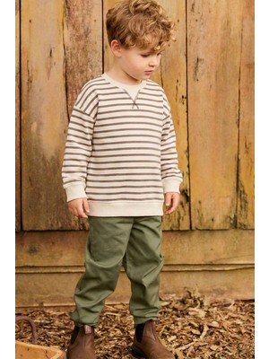 Cigit Çizgili Karyoka Detaylı Mevsimlik Sweatshirt  2-12 Yaş Vizon