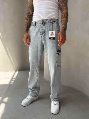 KağanKY Buz Mavi Kargo Cep Baggy Jean