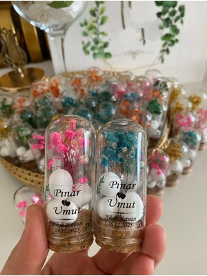 Siyah Lale Nikah Şekeri Cam Fanus Karışık Cipso Çiçekli ve Fıstık Şekerli Nikah, Söz, Nişan Hediyelik - 50 Adet