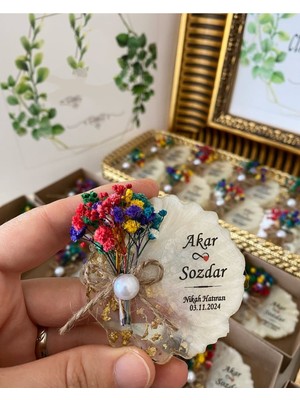 Siyah Lale Nikah Şekeri Çiçekli Epoksi Magnet Kutulu Nikah, Söz, Nişan Hediyelik - 50 Adet