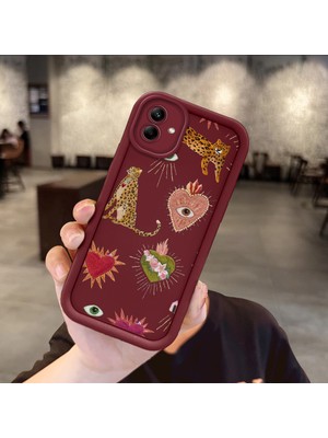 HONTINGA Samsung Galaxy A04 ile Uyumlu Kılıfı Düşüme Önleyici Basitlik Anti Düşme Kamera Korumali Göz Deseni Bordo Desen Yumuşak Silikon Telefon Kılıfı Kadın ve Erkek Için Uygundur K2-7073