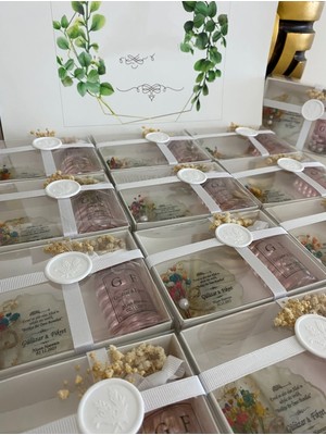 Siyah Lale Nikah Şekeri Epoksi ve Kolonya Şişe Set Nikah, Söz, Nişan Hediyelik - 50 Adet