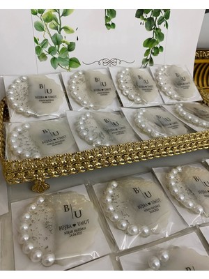 Siyah Lale Nikah Şekeri Incili Epoksi Magnet Paketli Nikah, Söz, Nişan Hediyelik - 25 Adet