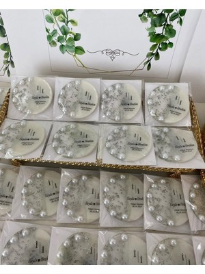Siyah Lale Nikah Şekeri Incili Epoksi Magnet Paketli Nikah, Söz, Nişan Hediyelik - 50 Adet