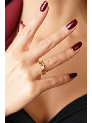 Fiyonk Kuyumculuk 14 Ayar Altın Taşlı Kalpli Kişiye Özel Tasarım Harfli Yüzük