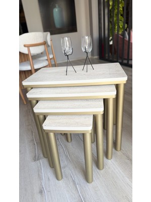 Akset 4lü Bohem Zigon Sehpa Traverten Bronz