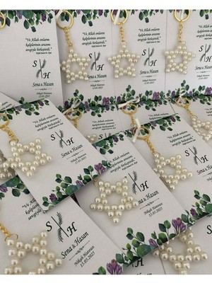 Siyah Lale Nikah Şekeri Inci Yıldız Anahtarlık Bebek, Nikah, Söz, Nişan Hediyelik - 25 Adet
