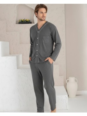 Pijamask Kadın Desenli Boydan Düğmeli Pijama Takımı