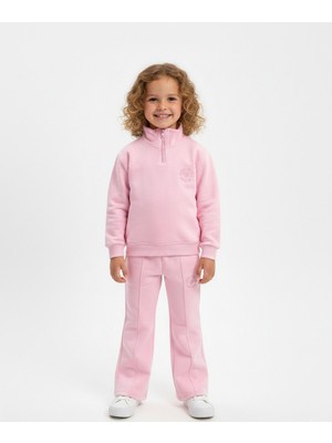 Kyex Kids Premıum Kız Çocuk Toz Pembe Alt Üst Pamuklu Yumuşacık Fermuarlı Cepli Eşofman Takımı 3-8 Yaş